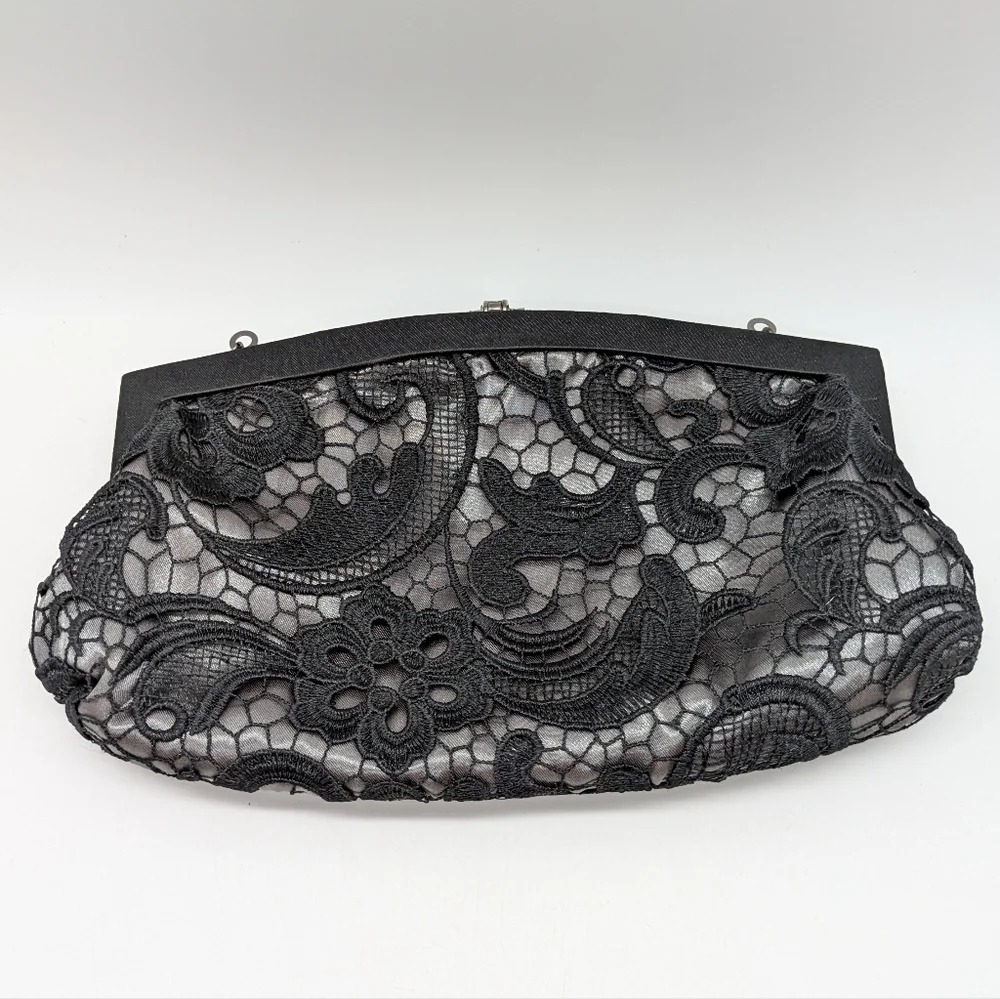 ✨3/$15 Lulu Townsend Black Silver Lace Evening Clutch